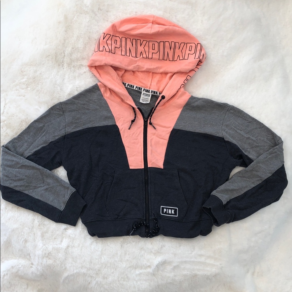 PINK Victoria's Secret Hoodie Full-Zip Jacket in Pink and Gray